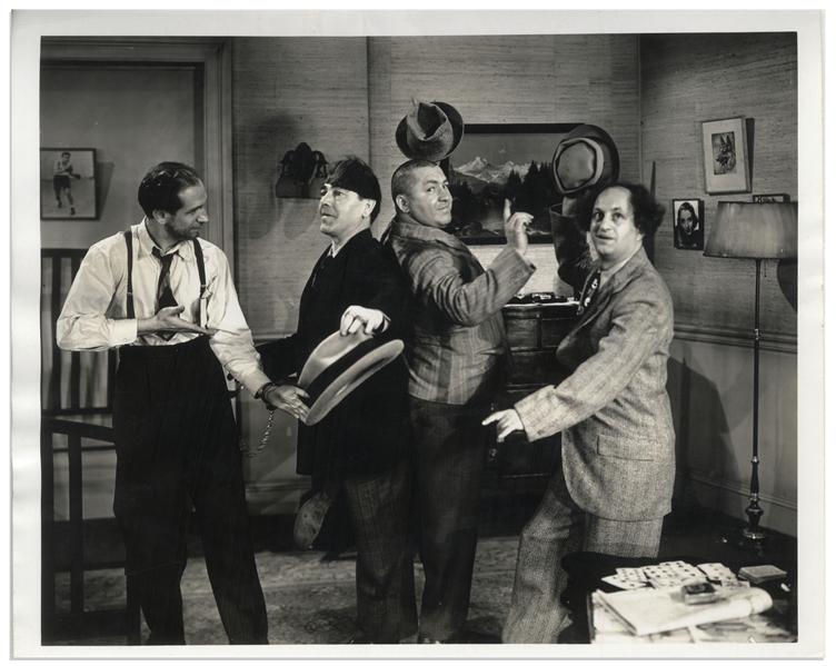 Moe Howard Personally Owned Lot of Five 10'' x 8'' Glossy Photos From The Three Stooges 1940 Film ''Nutty but Nice'' -- Very Good Condition